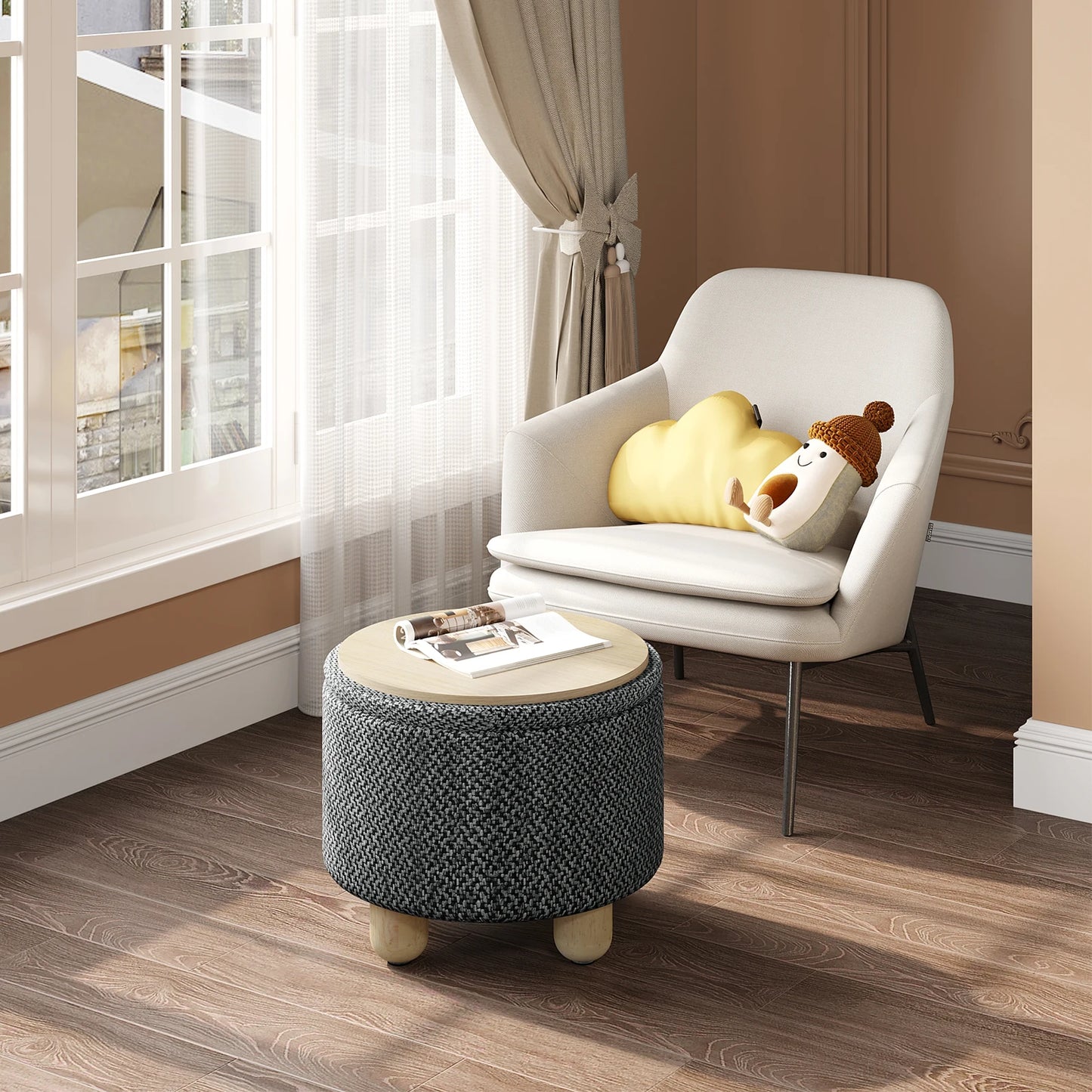 Foldable Ottoman Storage Pouf Upholstered Stool