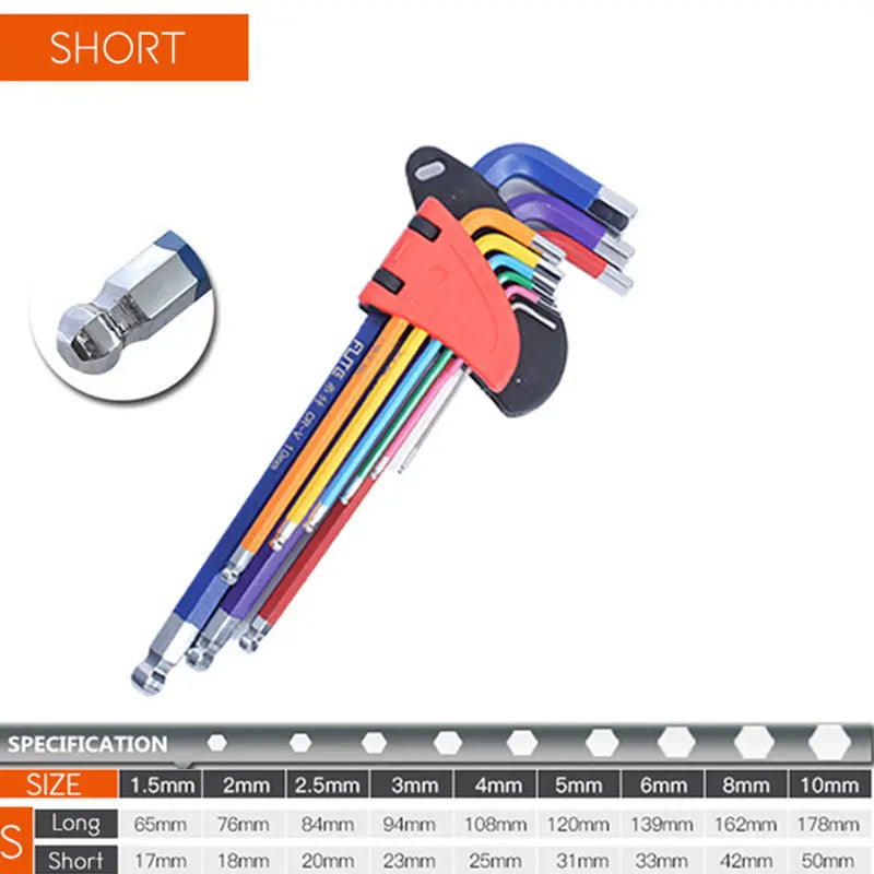 9PCS Allen Key Set, Long Arm Hex Wrench for Bicycle Repair