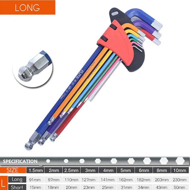 9PCS Allen Key Set, Long Arm Hex Wrench for Bicycle Repair