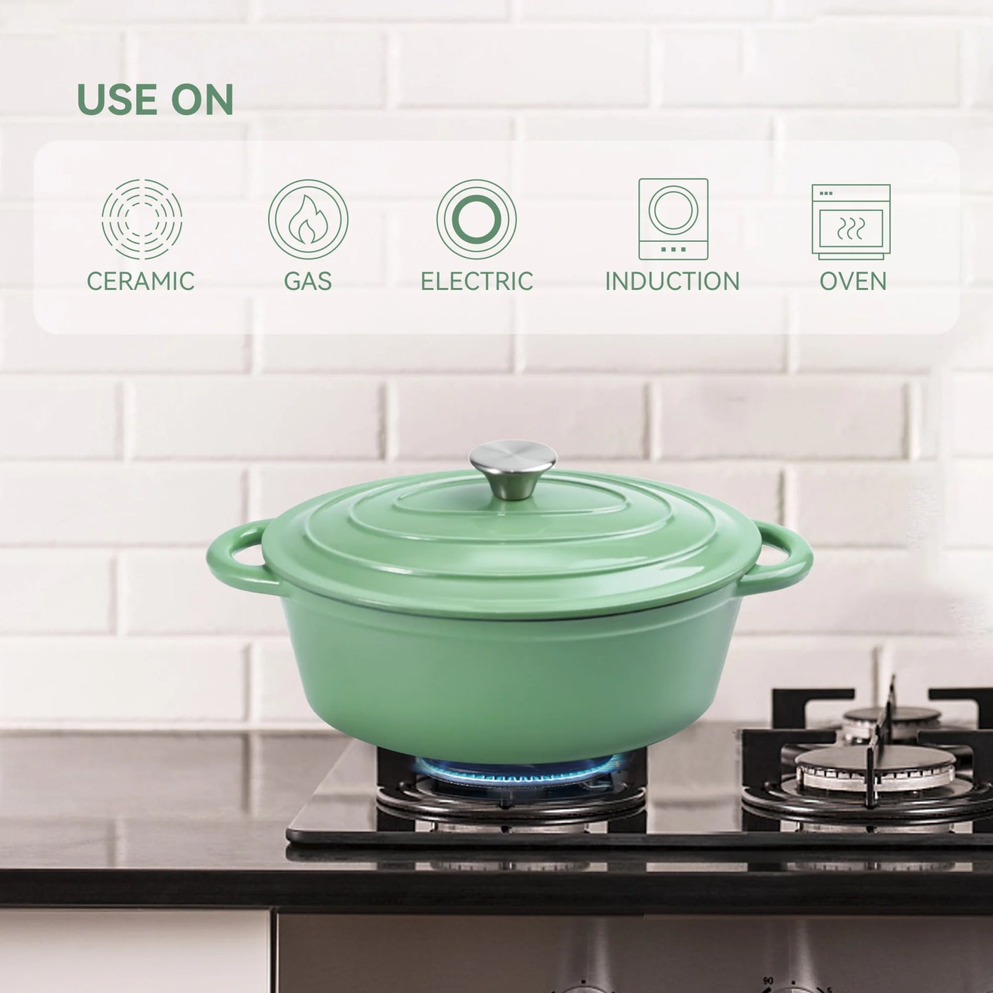 Dutch oven with lid cast iron pot, with double handles, suitable for bread baking, cooking, non-stick enamel coated cookware.