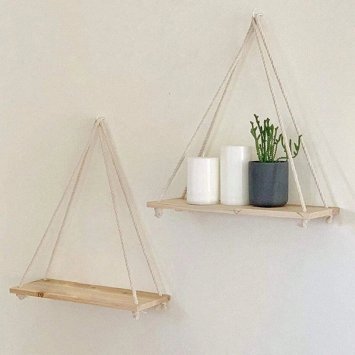 Rustic Wooden Hanging Swing Shelf