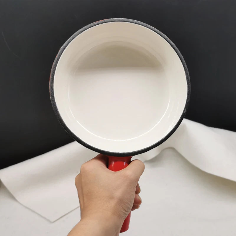 Red Enamel Cast Iron Milk Pot, 16cm