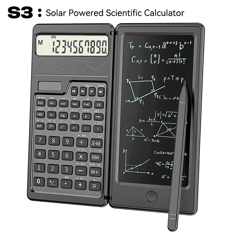 Solar Powered Calculator & Foldable Writing Tablet