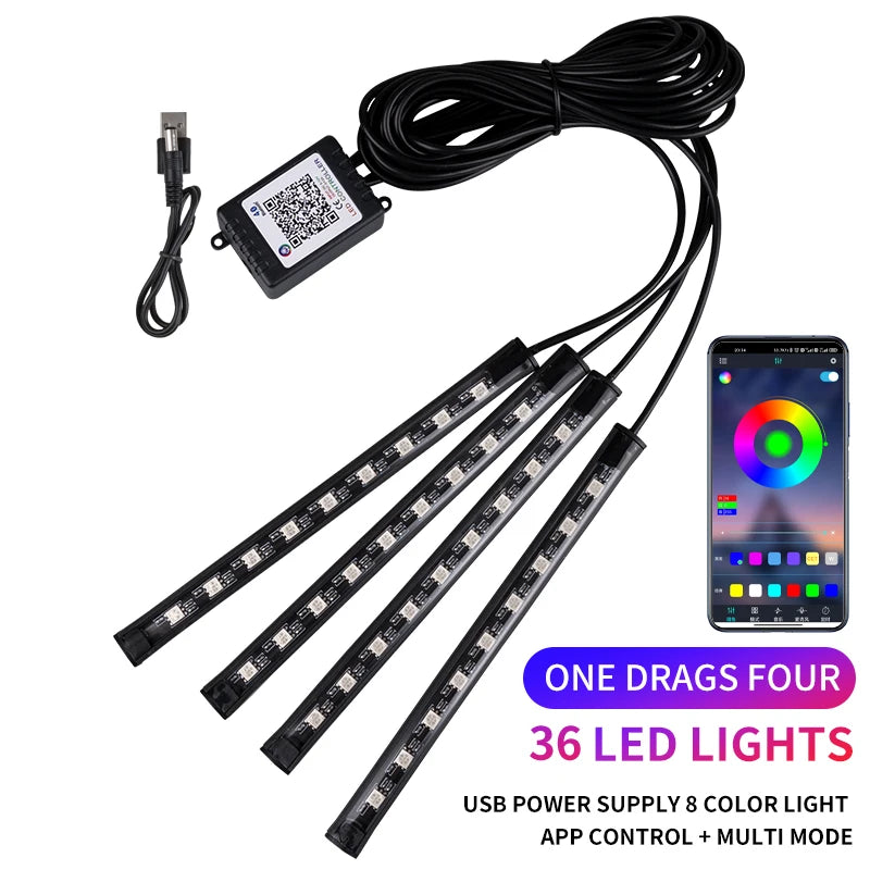 RGB LED Car Interior Foot Strip Light