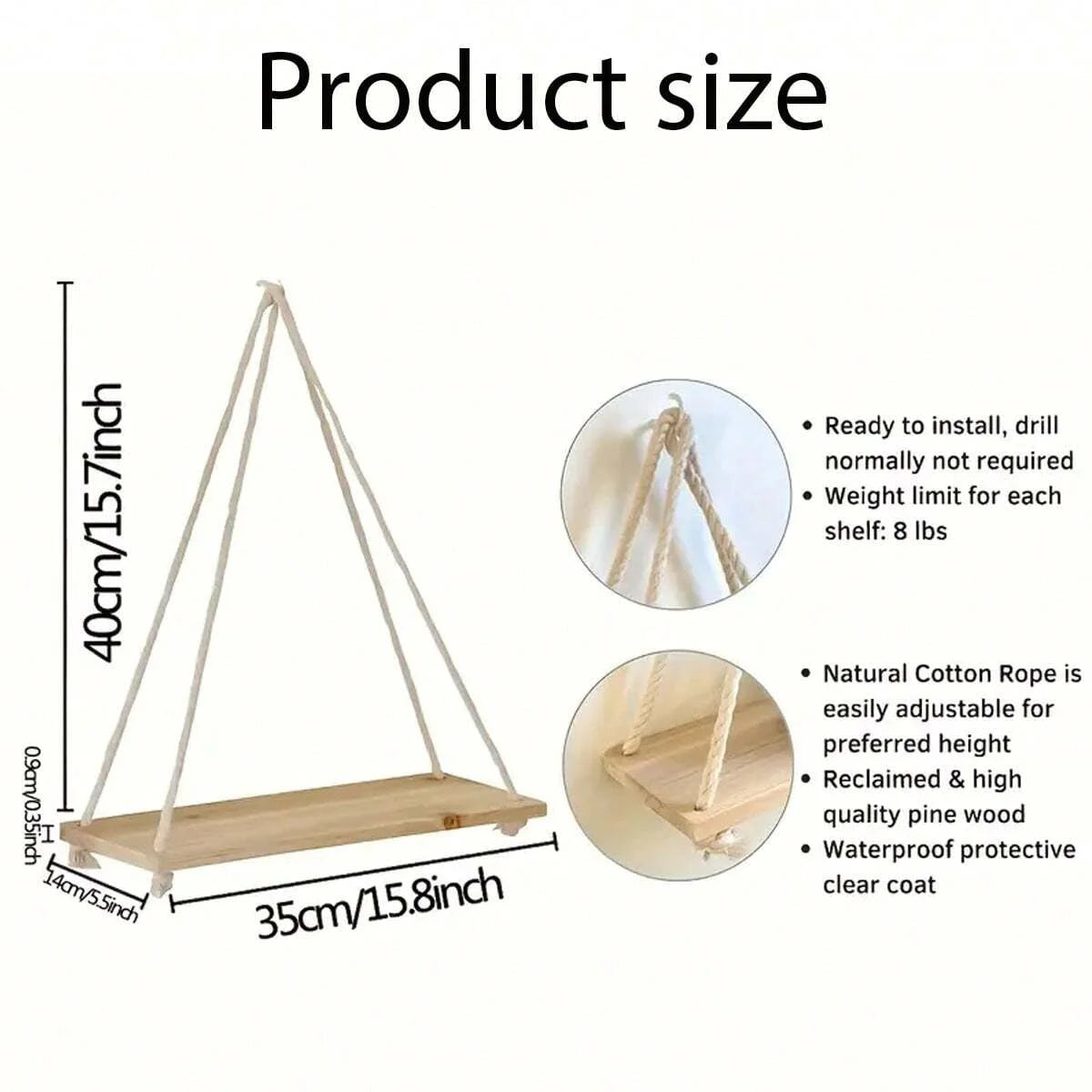 Rustic Wooden Hanging Swing Shelf