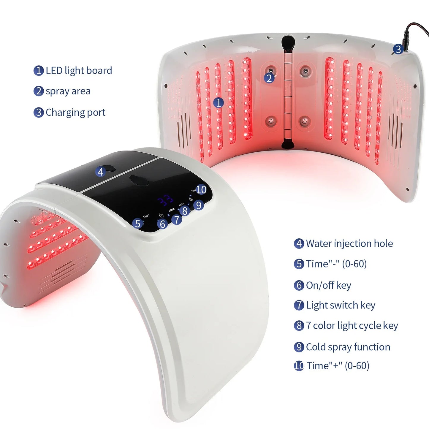 PDT LED Mask Light Therapy Nano Spray Skin Rejuvenation Device