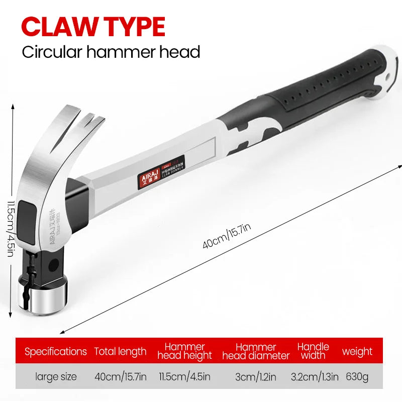 AIRAJ Claw Hammer Short/Long Handle, High Carbon Steel, Durable Tool