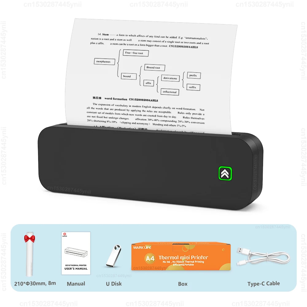 Portable A4 Inkless Bluetooth Thermal Printer