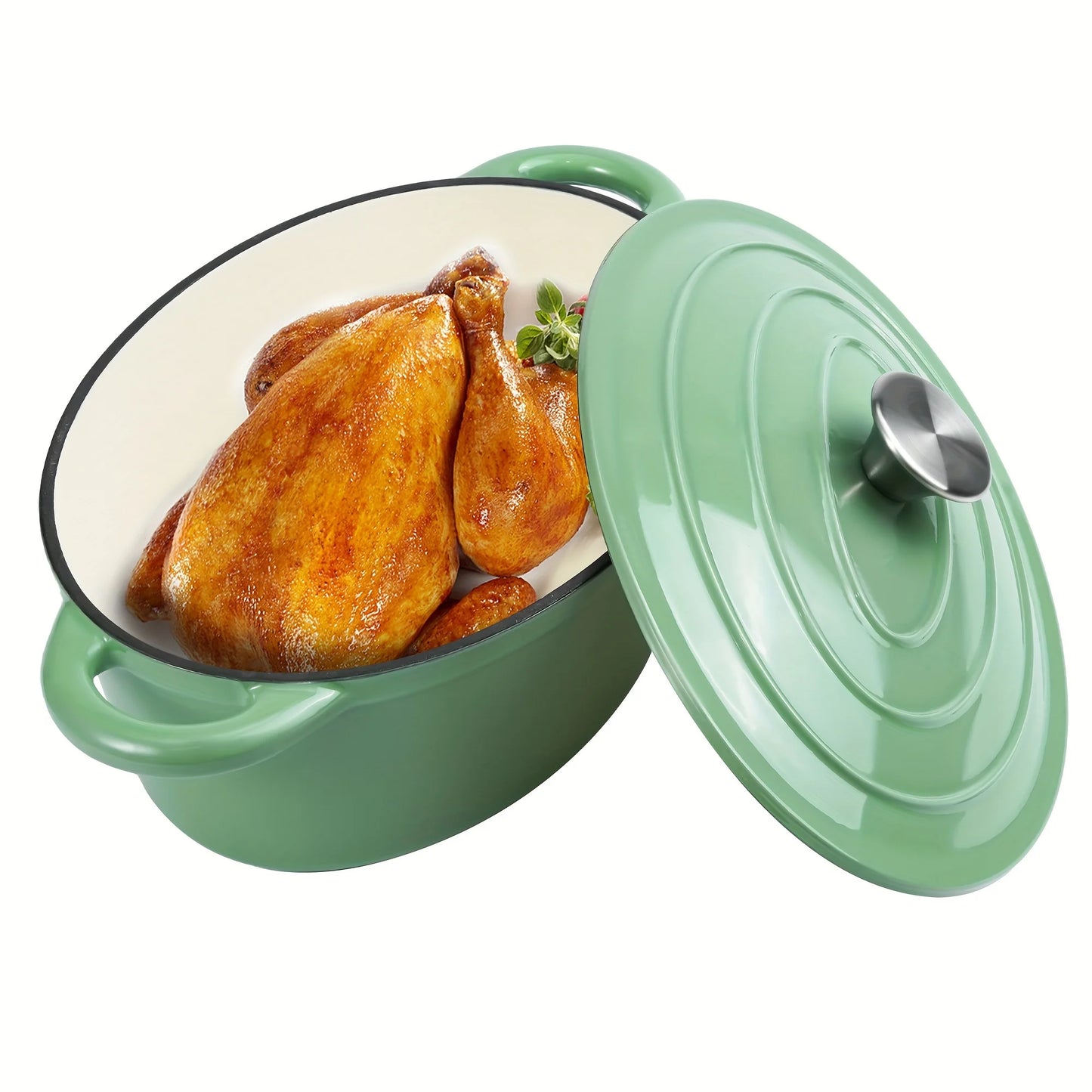 Dutch oven with lid cast iron pot, with double handles, suitable for bread baking, cooking, non-stick enamel coated cookware.