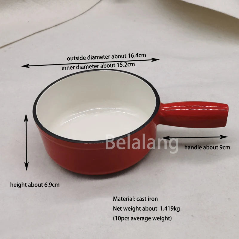 Red Enamel Cast Iron Milk Pot, 16cm