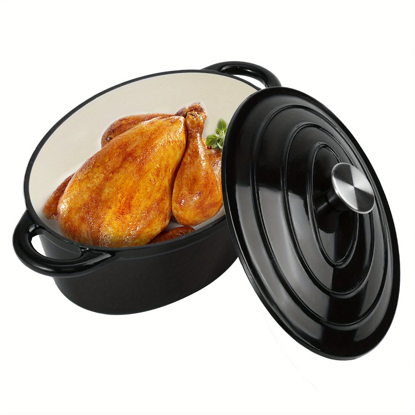 Dutch oven with lid cast iron pot, with double handles, suitable for bread baking, cooking, non-stick enamel coated cookware.
