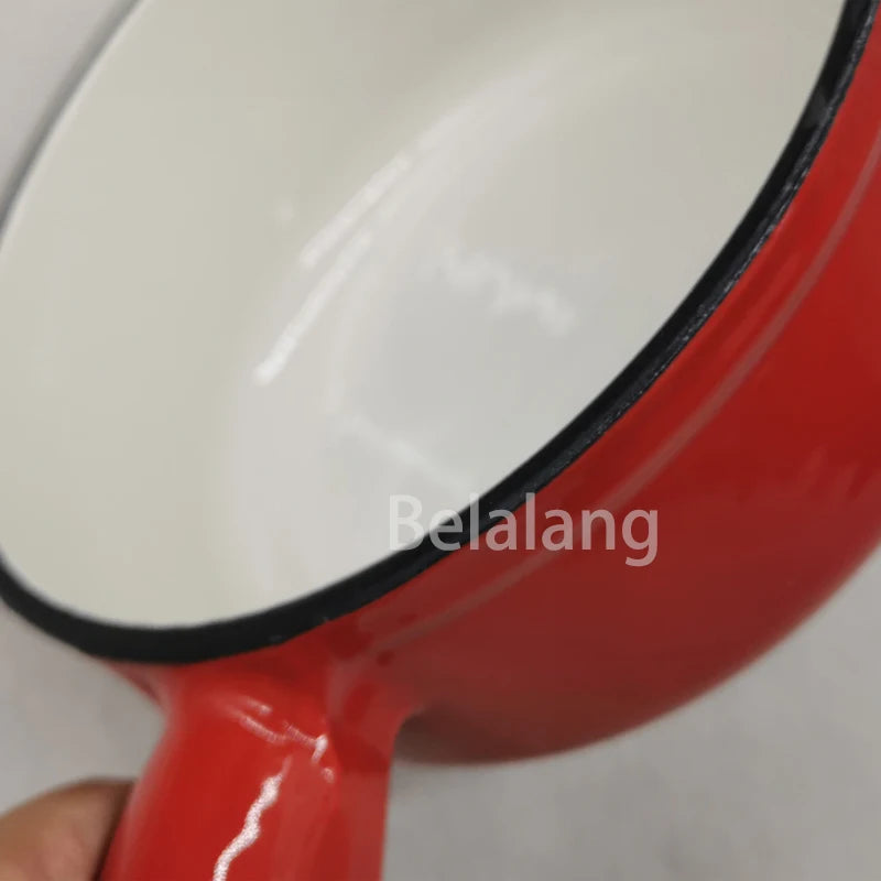 Red Enamel Cast Iron Milk Pot, 16cm