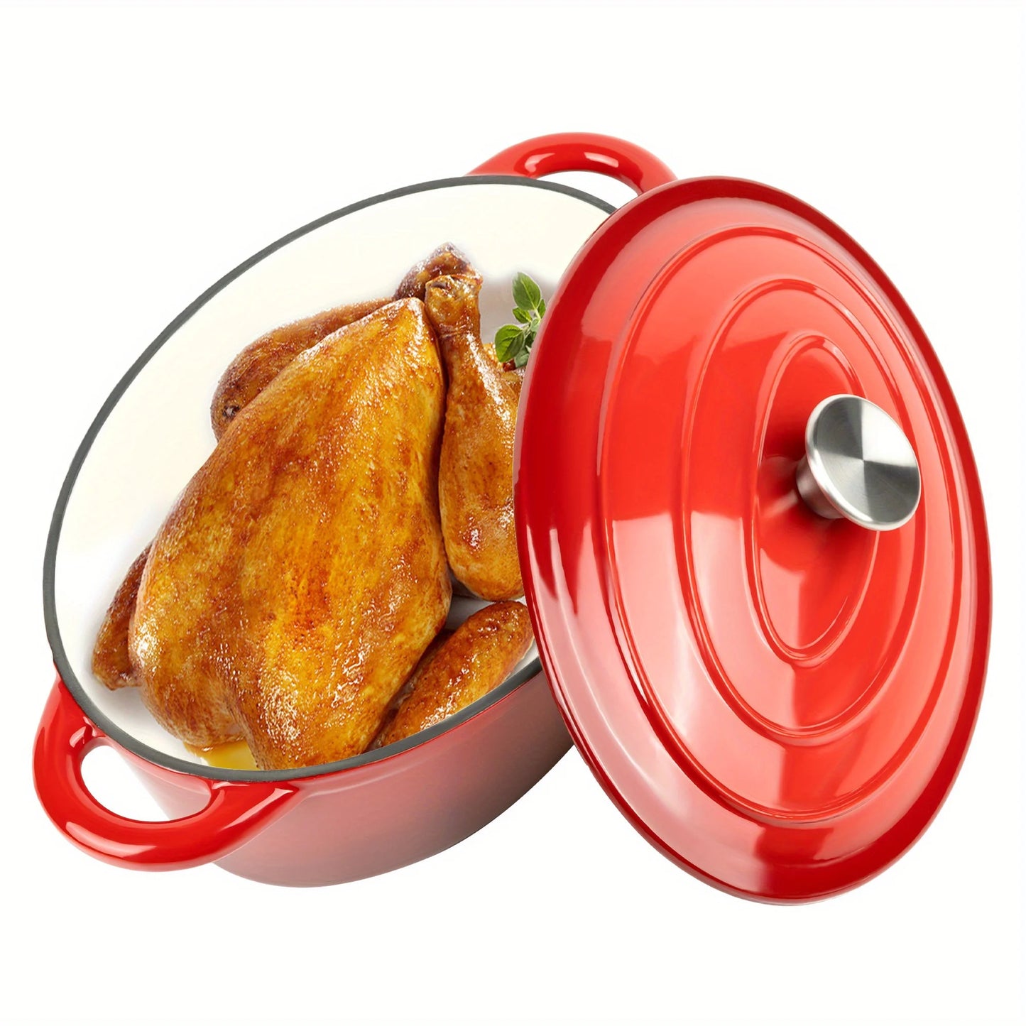 Dutch oven with lid cast iron pot, with double handles, suitable for bread baking, cooking, non-stick enamel coated cookware.