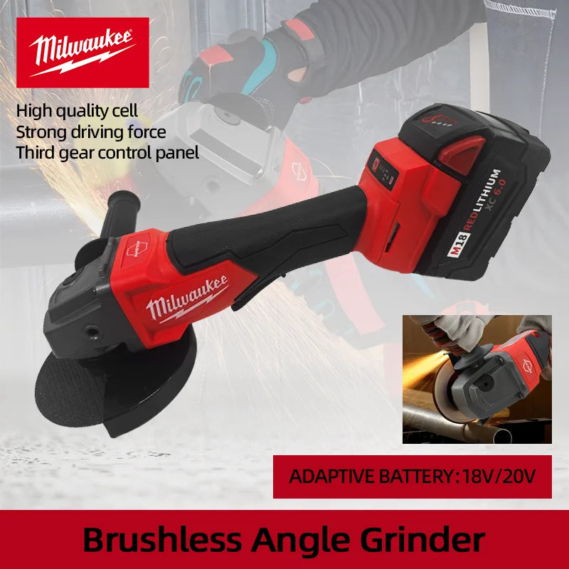 Milwaukee 125mm/100mm Brushless Angle Grinder, Variable Speed, Cordless