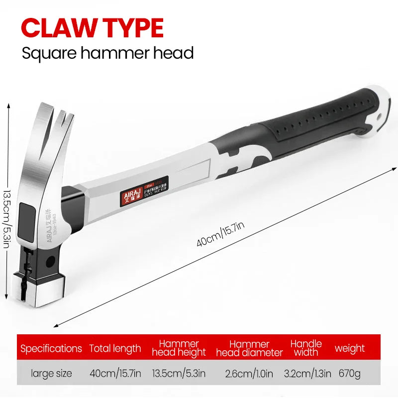AIRAJ Claw Hammer Short/Long Handle, High Carbon Steel, Durable Tool