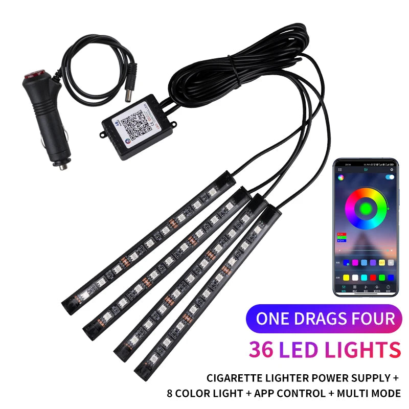 RGB LED Car Interior Foot Strip Light