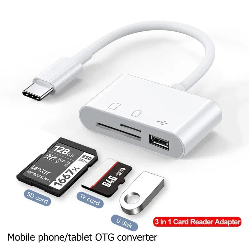 3-in-1 Type C Card Reader for SD TF USB Devices