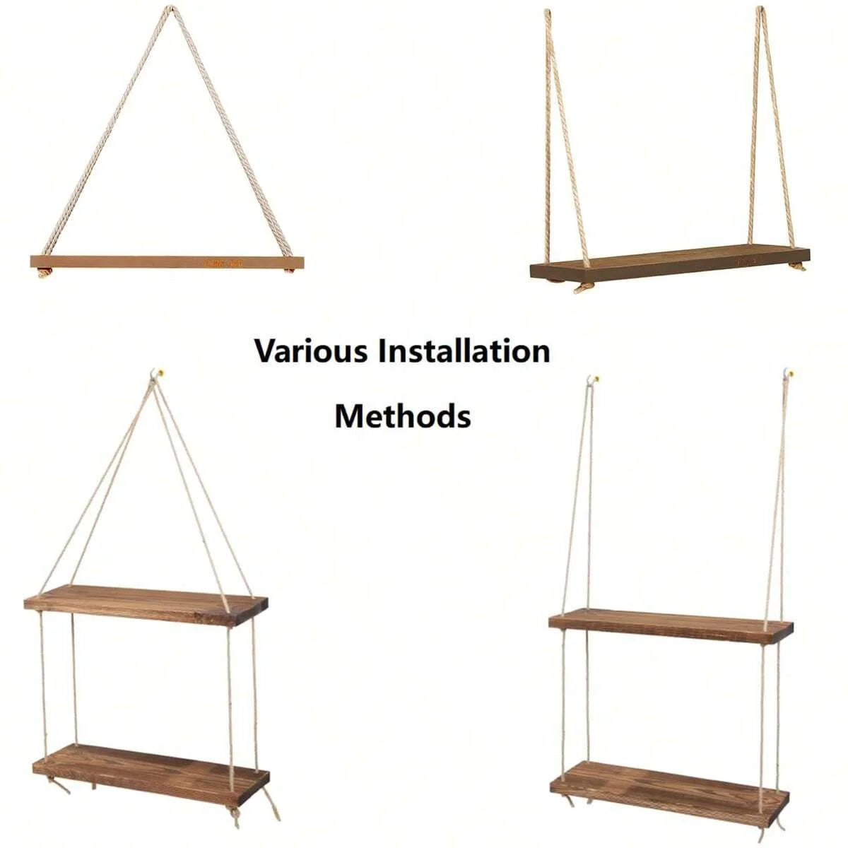 Rustic Wooden Hanging Swing Shelf