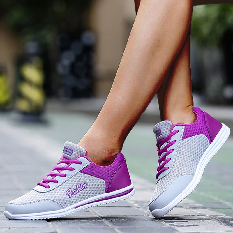 Breathable Sneakers Soft Mesh Lace-Up Casual Shoes