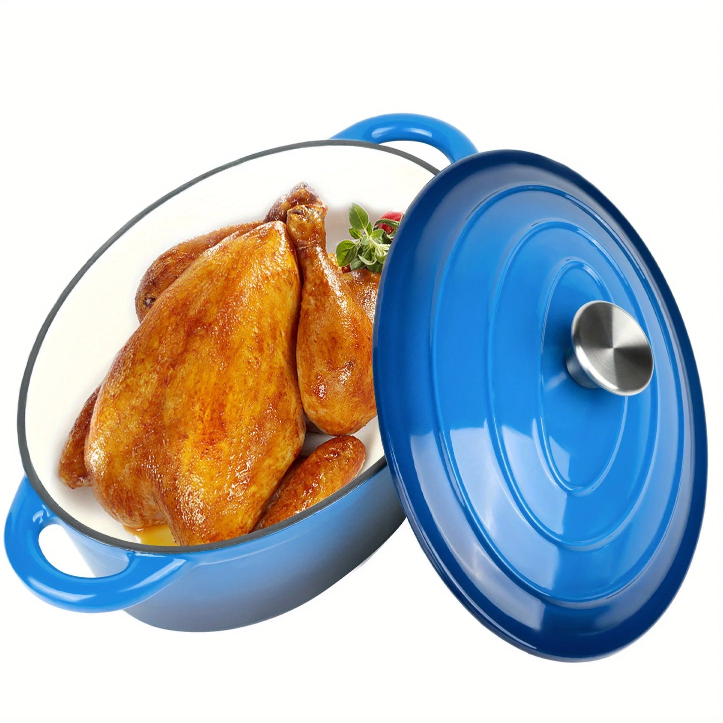 Dutch oven with lid cast iron pot, with double handles, suitable for bread baking, cooking, non-stick enamel coated cookware.