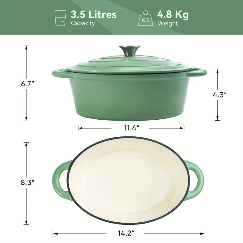 Dutch oven with lid cast iron pot, with double handles, suitable for bread baking, cooking, non-stick enamel coated cookware.