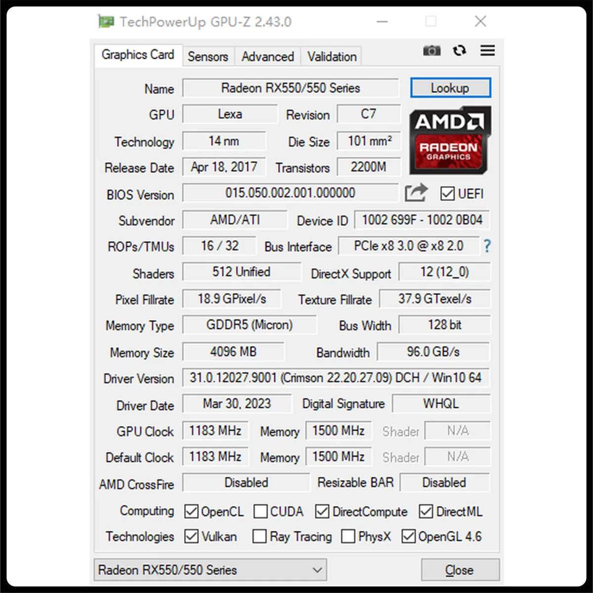 Kinology Radeon RX 550 4GB GDDR5 Graphics Card PCI-E Gaming