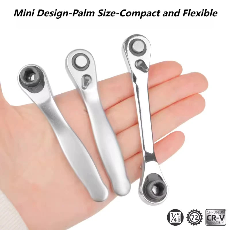 1/4" Mini Ratchet Wrench, 2-in-1 Screwdriver and Socket Tool