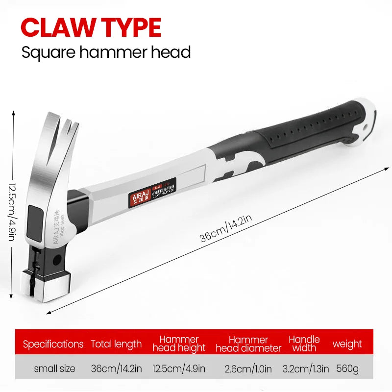 AIRAJ Claw Hammer Short/Long Handle, High Carbon Steel, Durable Tool