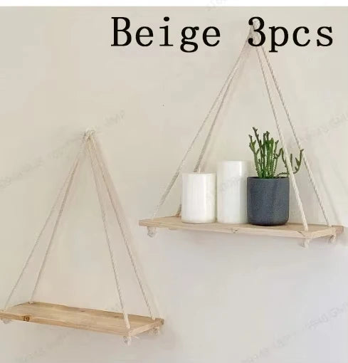 Rustic Wooden Hanging Swing Shelf