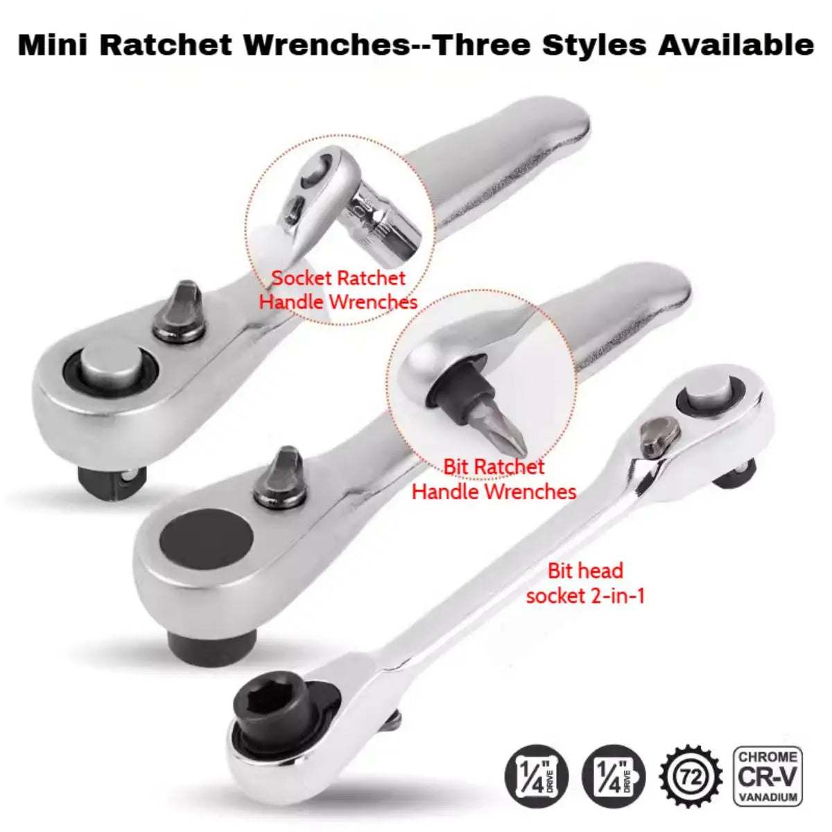 1/4" Mini Ratchet Wrench, 2-in-1 Screwdriver and Socket Tool