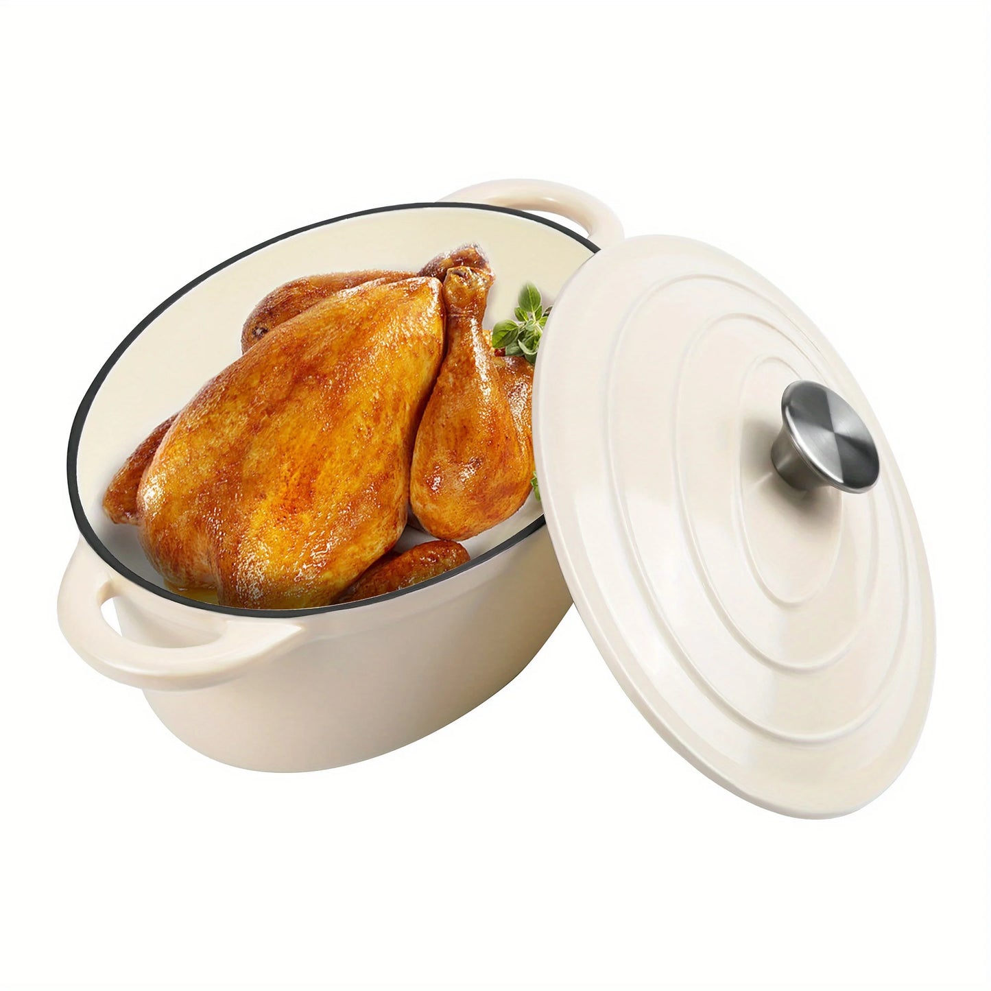 Dutch oven with lid cast iron pot, with double handles, suitable for bread baking, cooking, non-stick enamel coated cookware.