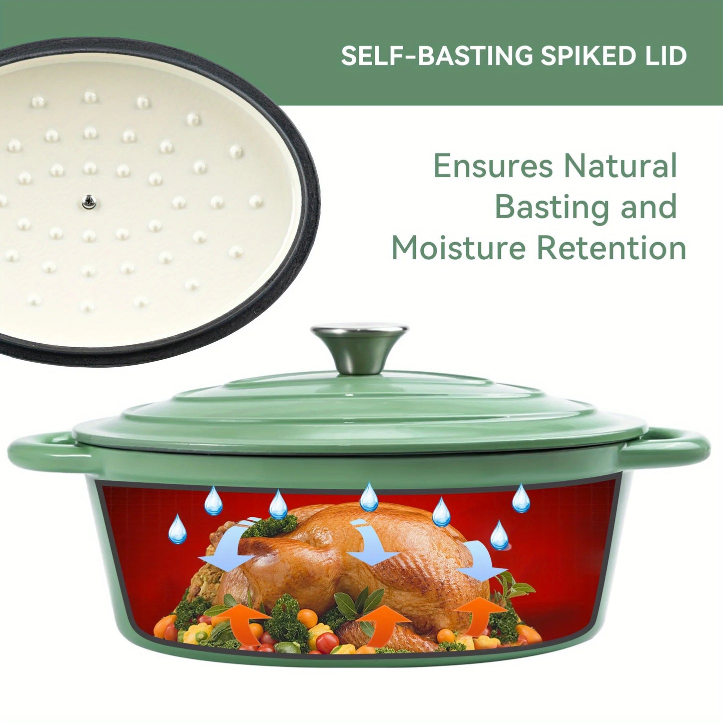 Dutch oven with lid cast iron pot, with double handles, suitable for bread baking, cooking, non-stick enamel coated cookware.