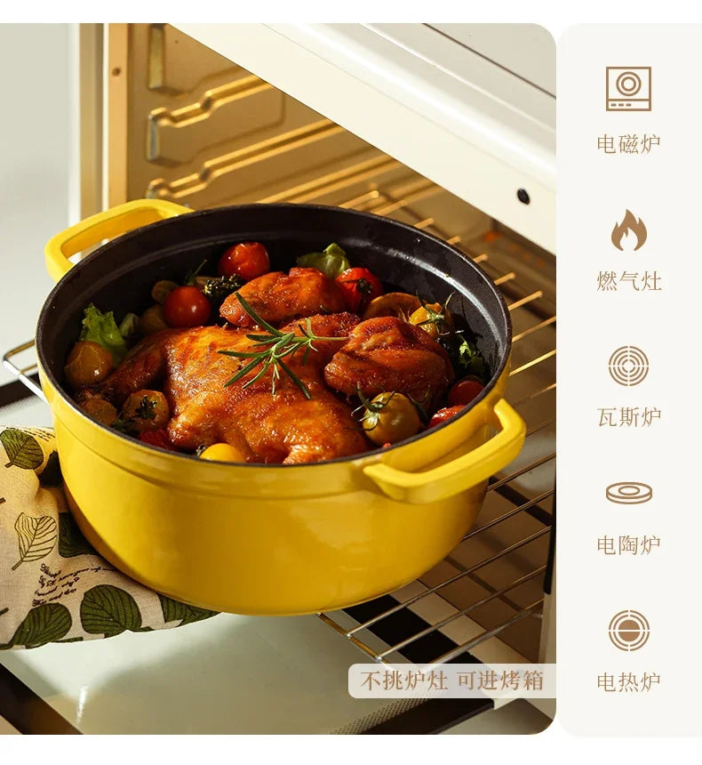 Enamel Pot Cast Iron Cooker, Household Clay Pan, Stew Casserole, Soup Stove, Non-Stick Induction Cooking, Durable and Stylish