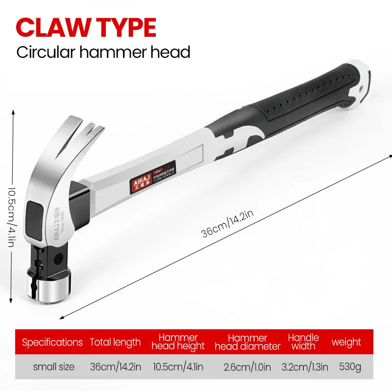 AIRAJ Claw Hammer Short/Long Handle, High Carbon Steel, Durable Tool