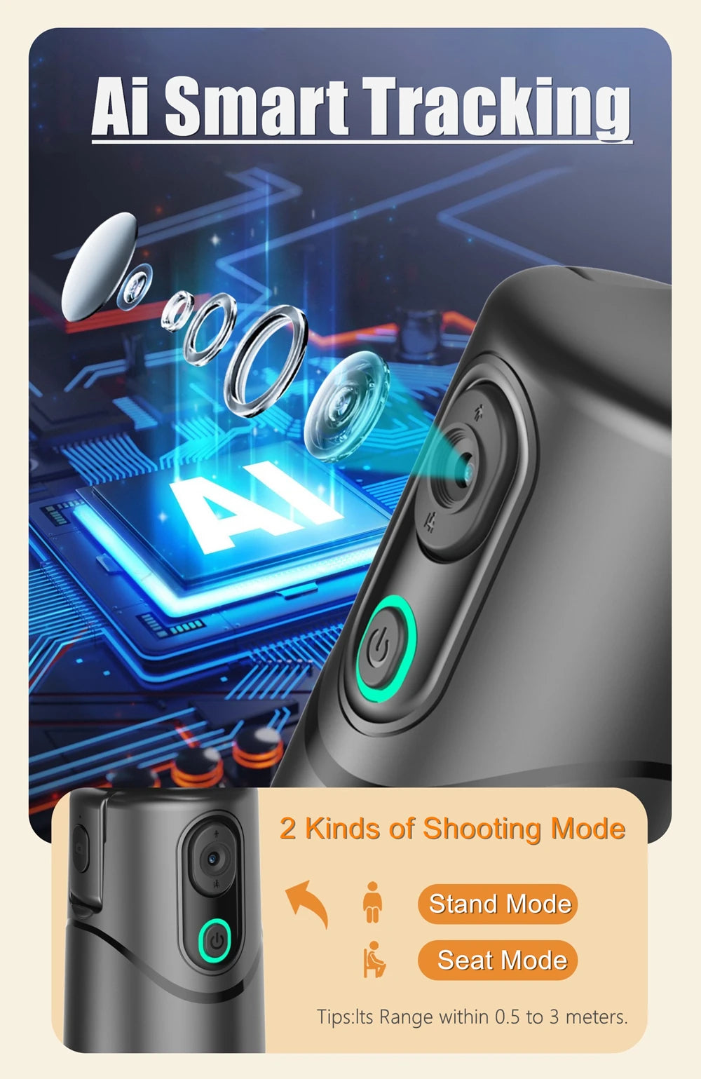 360° Rotation Smartphone Gimbal with Auto Face Tracking