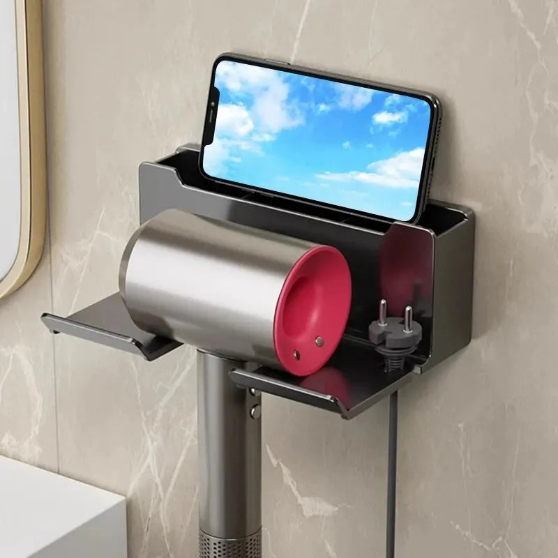 Wall-Mounted Hair Dryer Holder Stand Organizer for Bathroom Storage