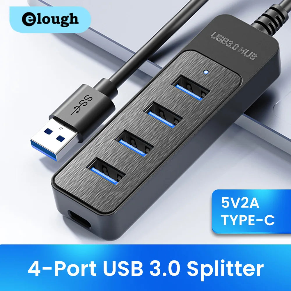 Elough 4 Ports USB Hub 3.0 High-Speed Expander for PC