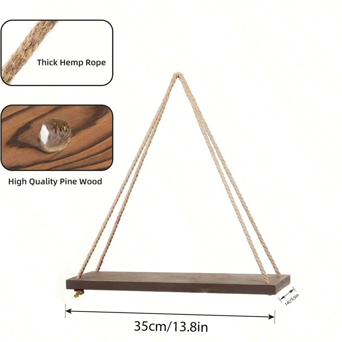 Rustic Wooden Hanging Swing Shelf