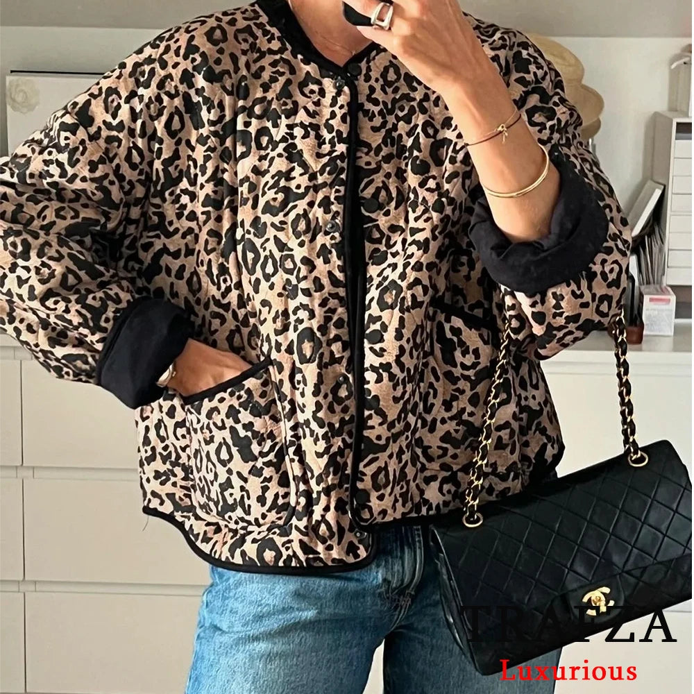 Casual Leopard Print Oversized Jackets