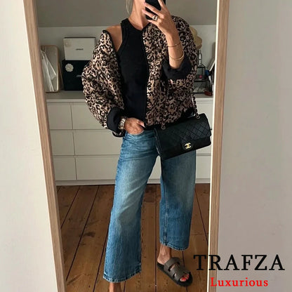 Casual Leopard Print Oversized Jackets