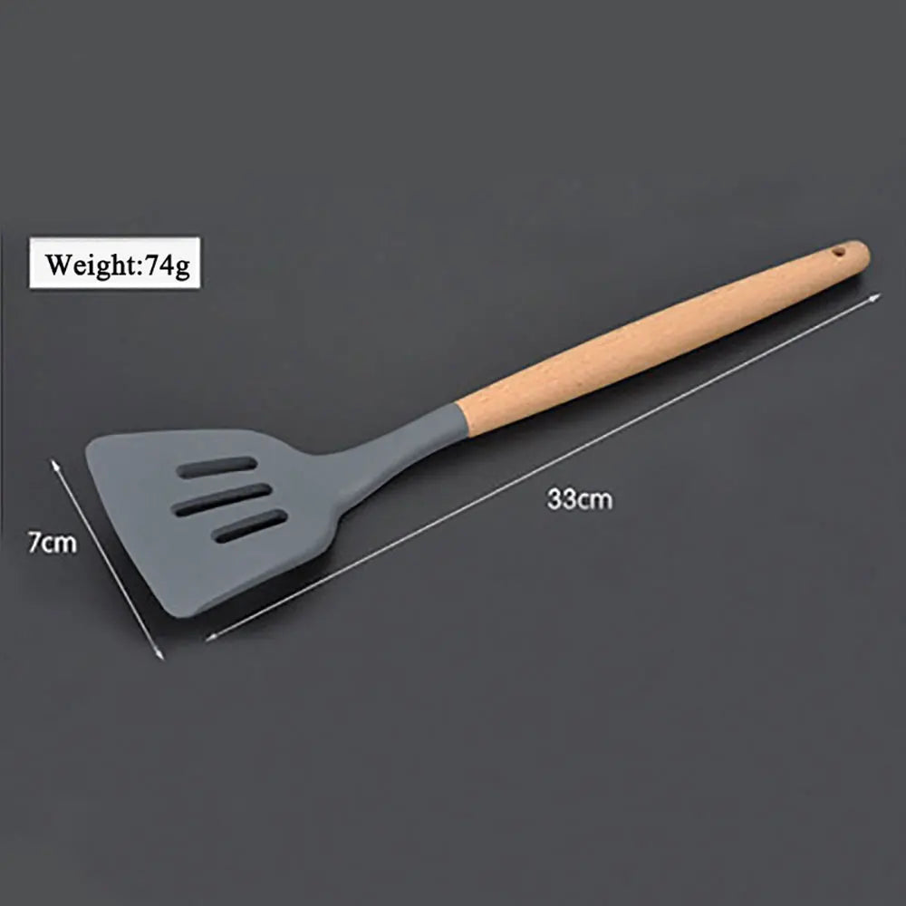 Silicone Kitchen Utensils Set with Wooden Handle, Non-Stick Spatula