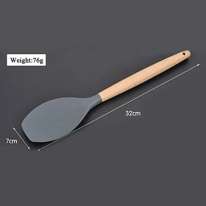 Silicone Kitchen Utensils Set with Wooden Handle, Non-Stick Spatula