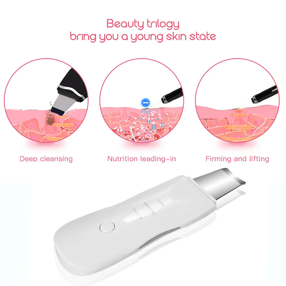 Ultrasonic Skin Scrubber Facial Cleaner Blackhead Peeling Massager Shovel