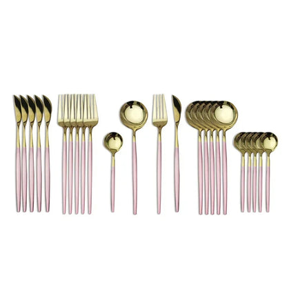 24Pcs Stainless Steel Dinnerware Set, Black Gold Fork Spoon Knife