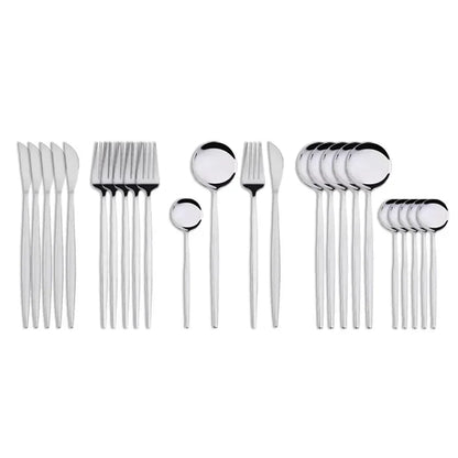 24Pcs Stainless Steel Dinnerware Set, Black Gold Fork Spoon Knife