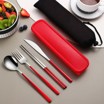 Stainless Steel Tableware Set, Portable Cutlery Knife Fork Spoon Chopsticks