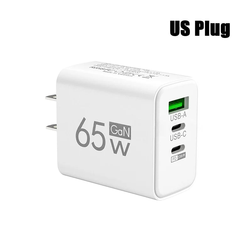 65W GaN Fast USB Type C Charger for iPhone Samsung