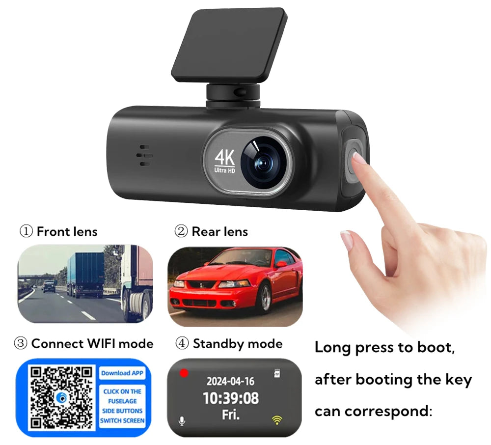 UHD 4K Dash Cam Dual Lens WiFi GPS 1080P Recorder