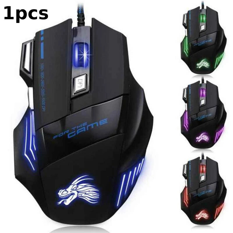 USB Wired Gaming Mouse 7 Buttons, 5500 DPI Adjustable Backlit