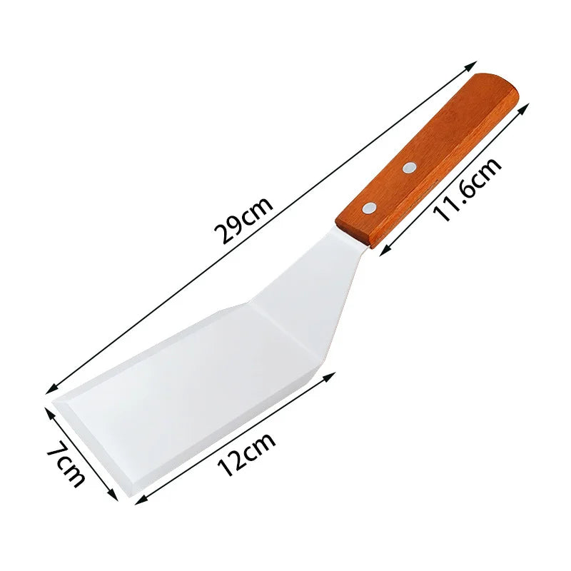 Stainless Steel Square Head Spatula, Wood Handle BBQ Turner